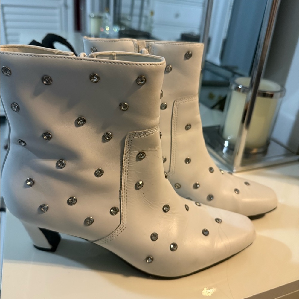 Gianni Bini White Studded Heeled Boots